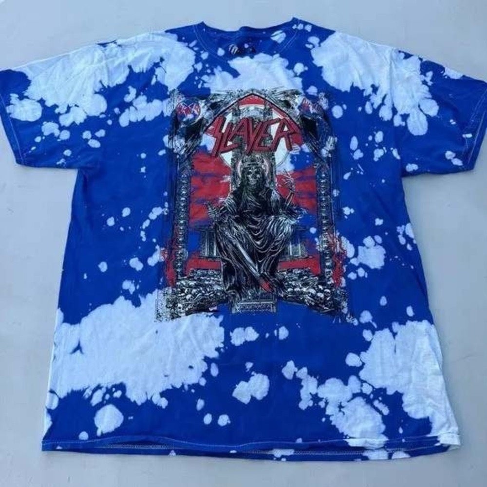 Slayer Graphic T-Shirt MNS LRG Tye Dye Bleach Wash Skeleton Metal Tee ALT Y2K